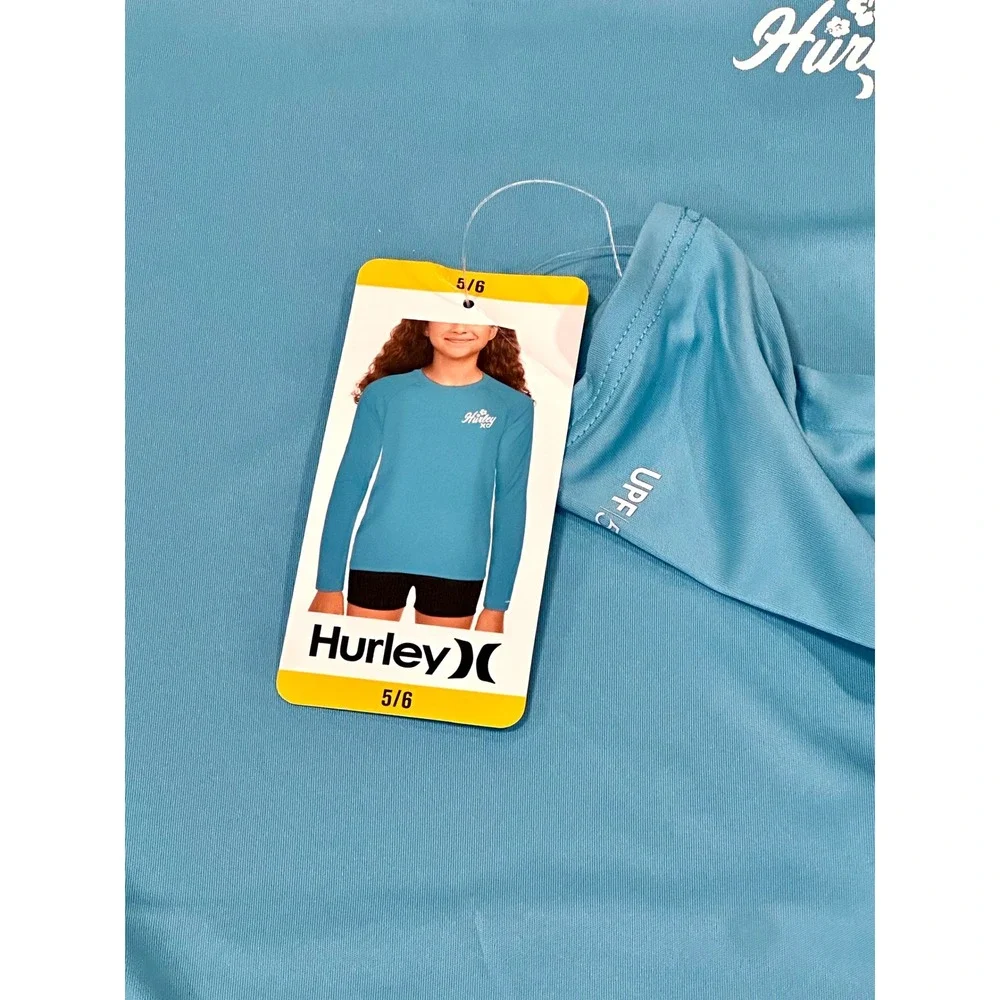 Hurley Swim Top Youth 5/6 Turquoise New UPF 50+ Long‎ Sleeve Rash Guard